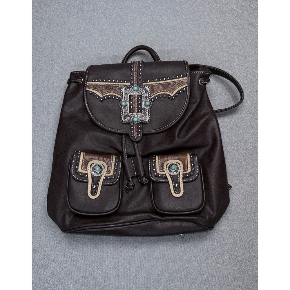Montana West‎ Western Backpack Purse Brown Studded Tooled Turquoise Cowgirl Bag